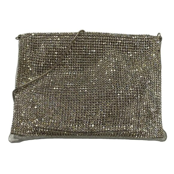 Auth SWAROVSKI - Silver Clear Leather Swarovski Crystal Shoulder Bag - Picture 2 of 11